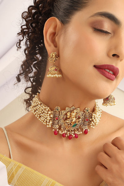 Ishaani Red Temple Work Choker Set