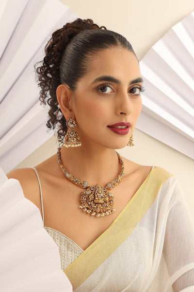Kavalya Gold Temple Work Necklace Set