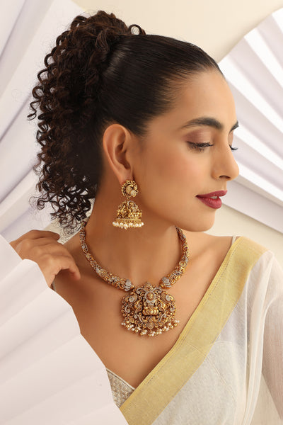Kavalya Gold Temple Work Necklace Set
