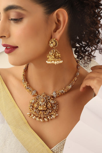 Kavalya Gold Temple Work Necklace Set