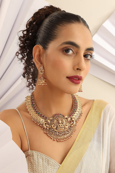 Chaitali Multicolour Temple Work Necklace Set