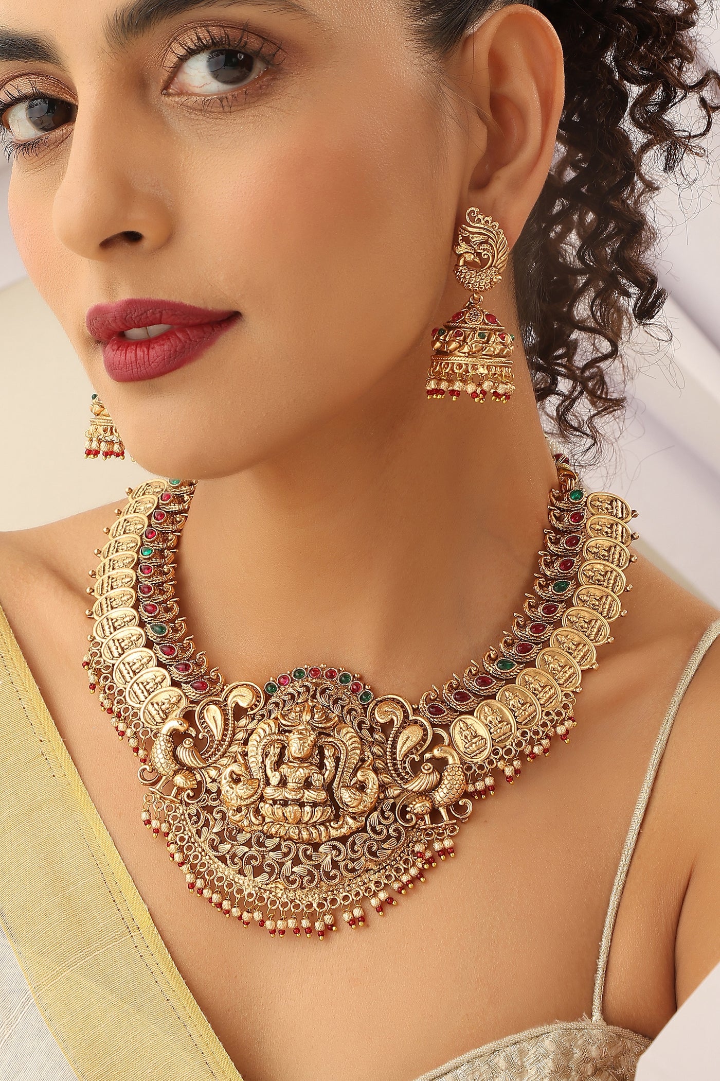 Chaitali Multicolour Temple Work Necklace Set