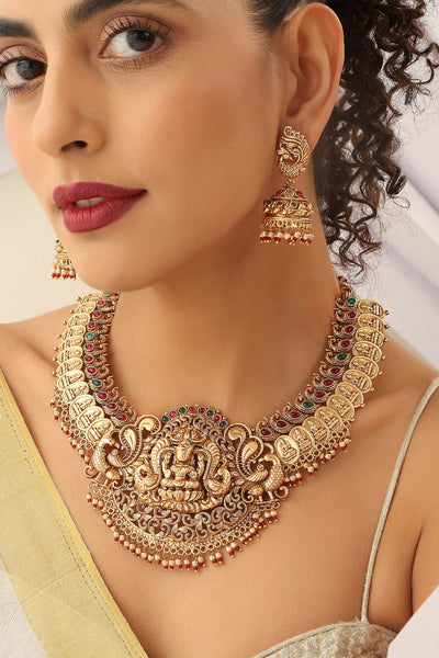 Chaitali Multicolour Temple Work Necklace Set