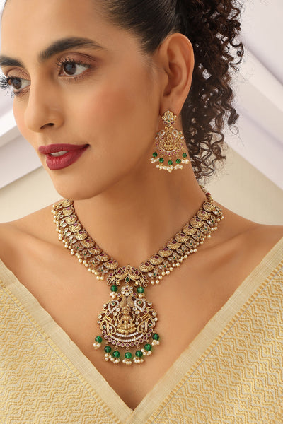 Geethanvi Multicolour Temple Work Necklace Set