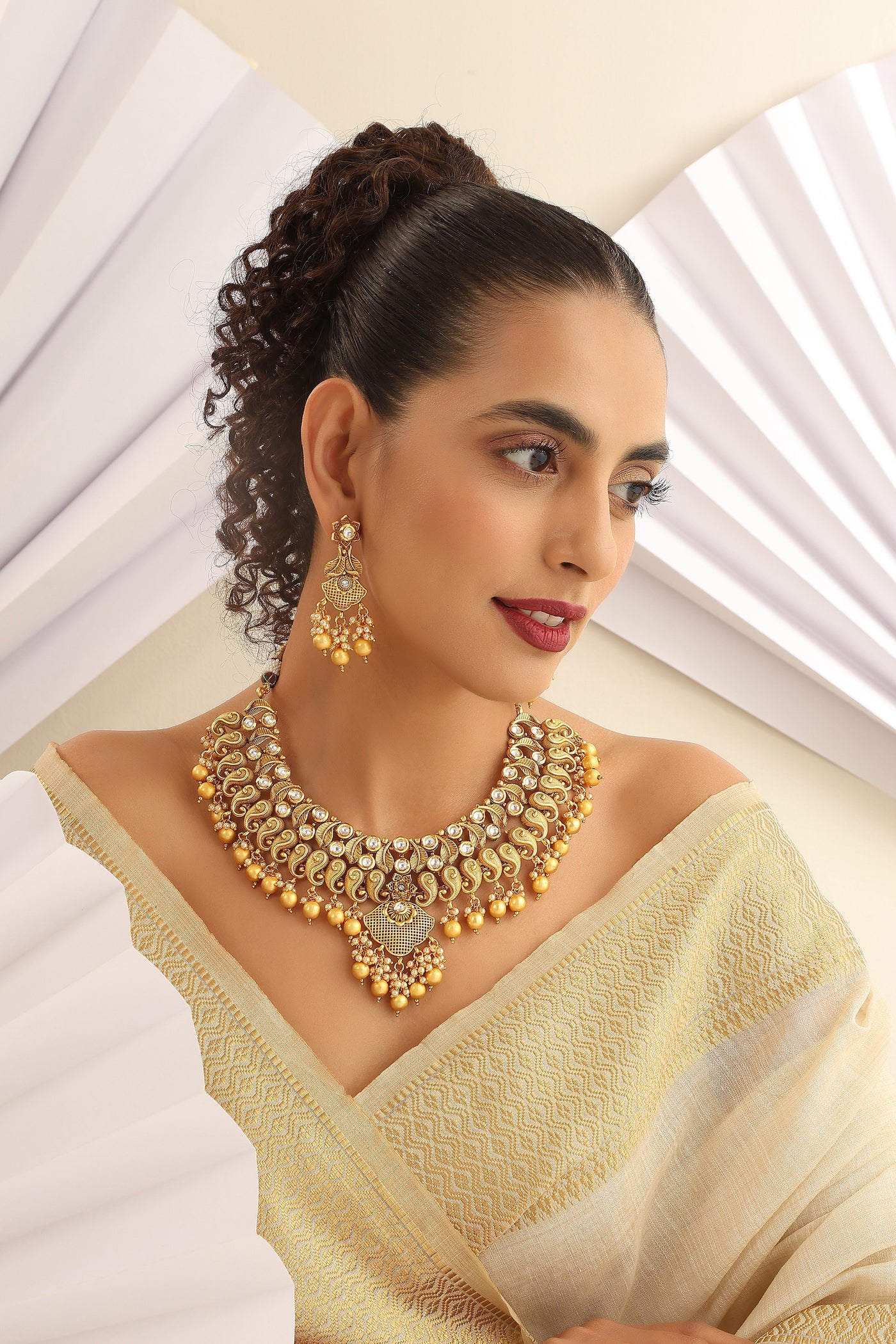 Anvika Gold Temple Necklace Set