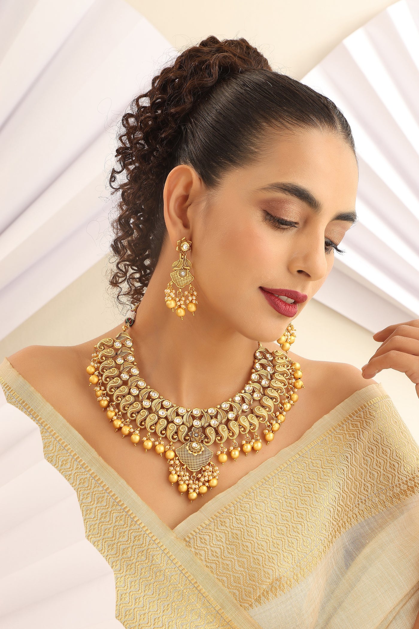 Anvika Gold Temple Necklace Set