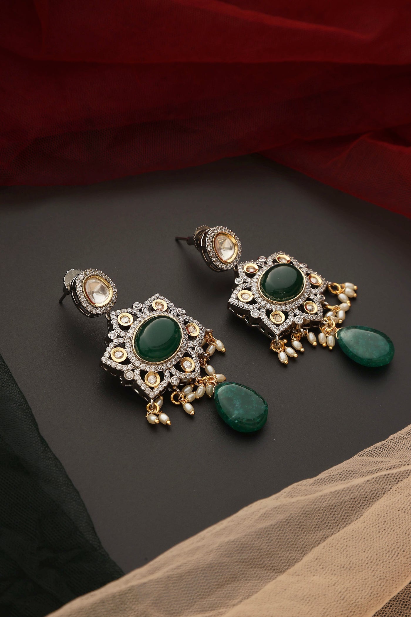 Omajya Emerald Polki Dangler Earrings
