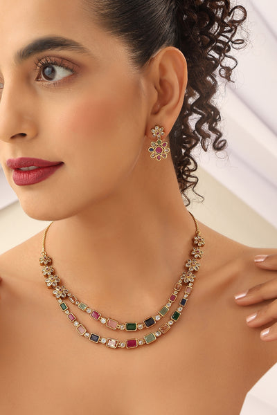 Bhagya Multicolour Jadau Layered Necklace Set