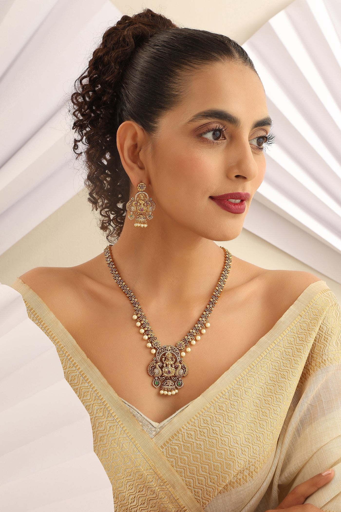 Kailash Multicolour Temple Long Necklace Set