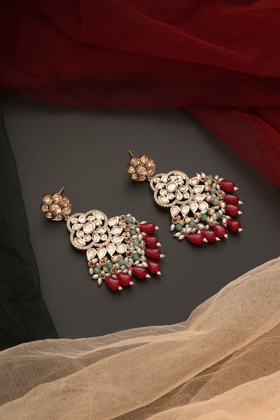 Mihika Red Polki Dangler Earrings