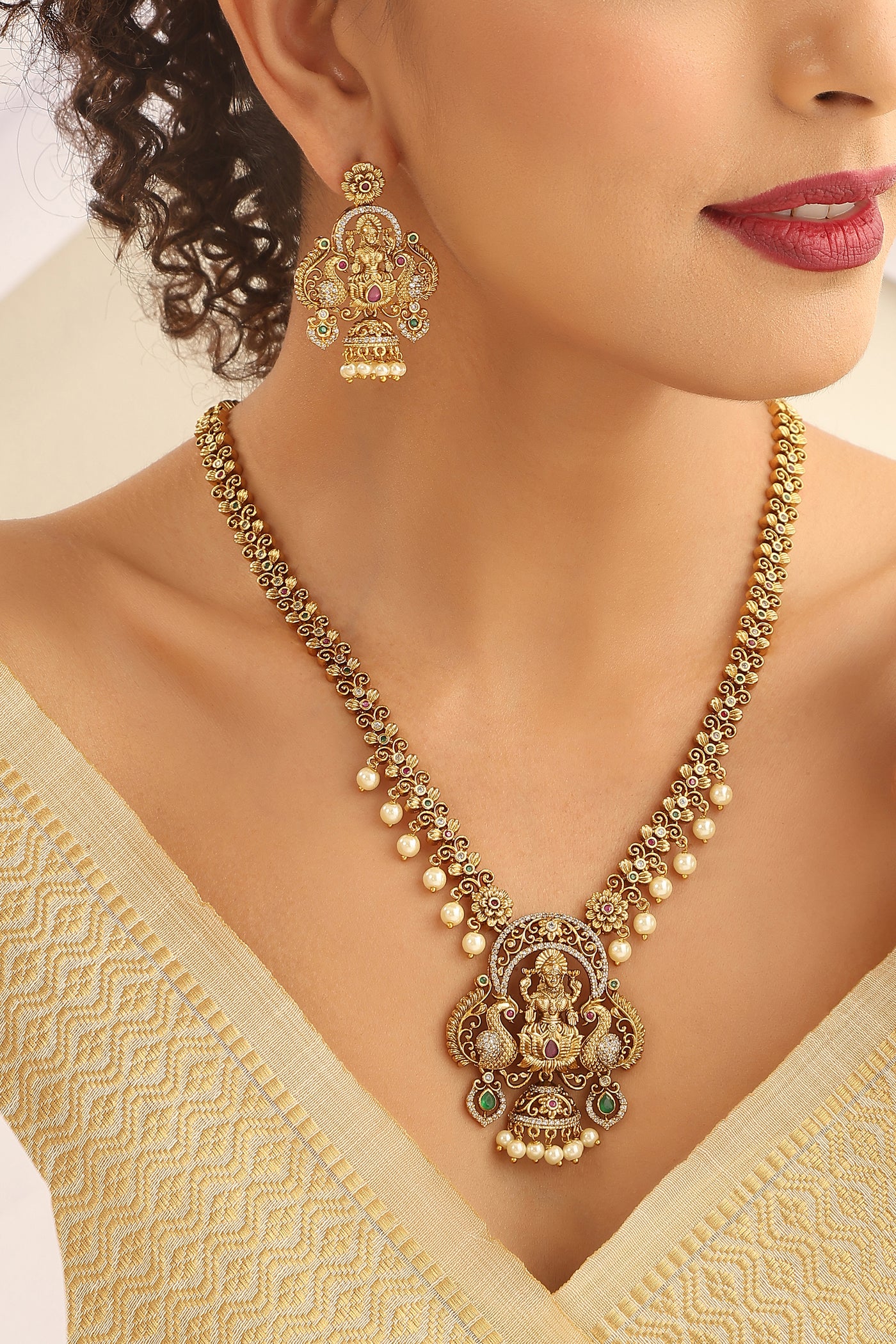 Kailash Multicolour Temple Long Necklace Set
