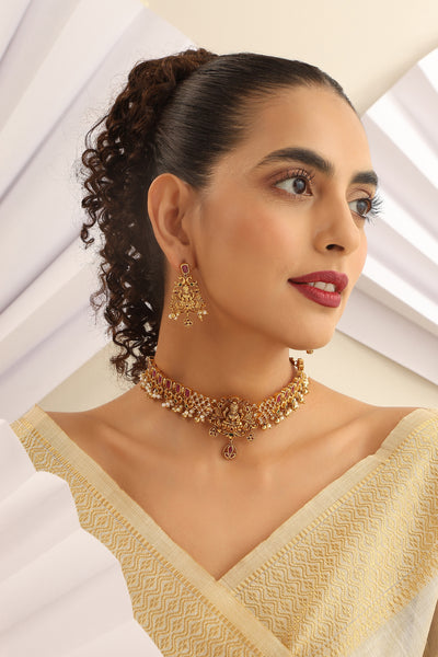 Sethu Red Temple Work Choker Set