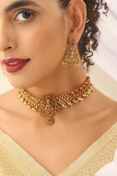 Sethu Red Temple Work Choker Set