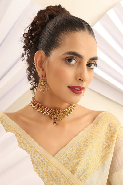 Sethu Red Temple Work Choker Set