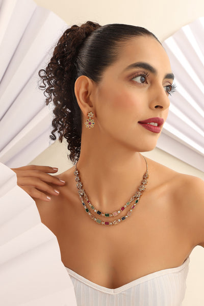 Bhagya Multicolour Jadau Layered Necklace Set