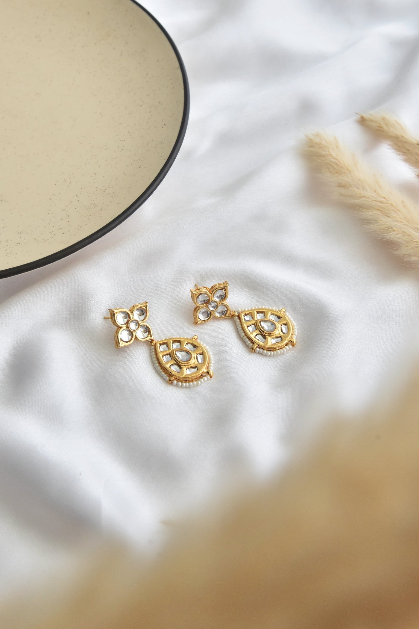Jeah Gold Kundan Dangler Earrings