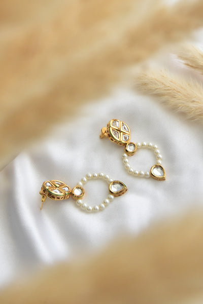 Elleze Kundan and Pearl Dangler Earrings
