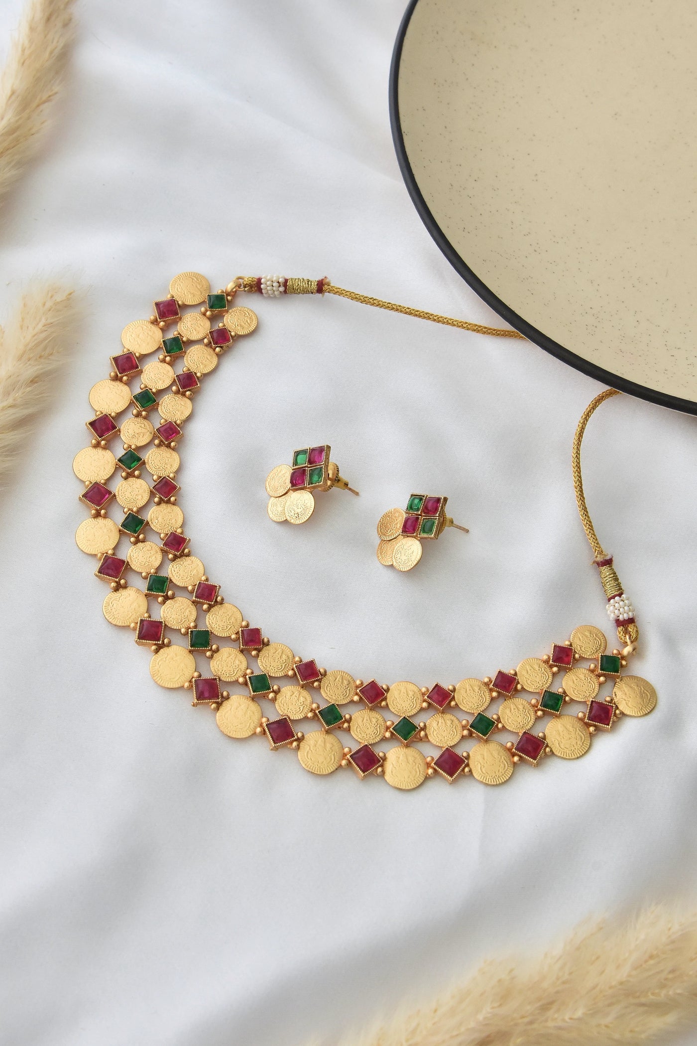 Chaya Red and Green Temple Necklace Set