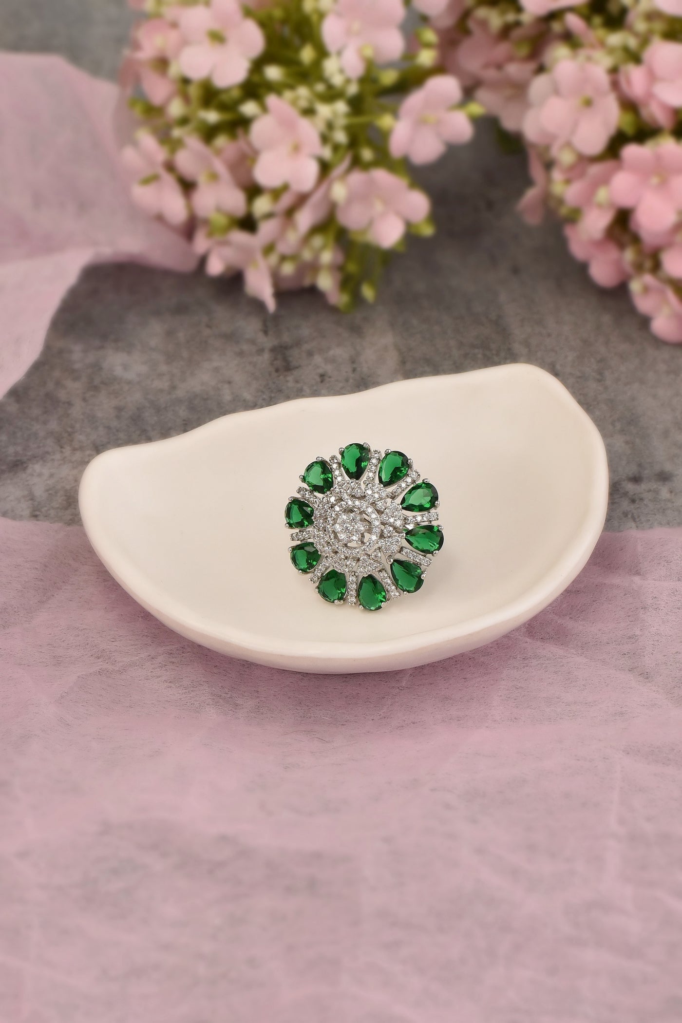Cheri Emerald Zirconia Adjustable Ring