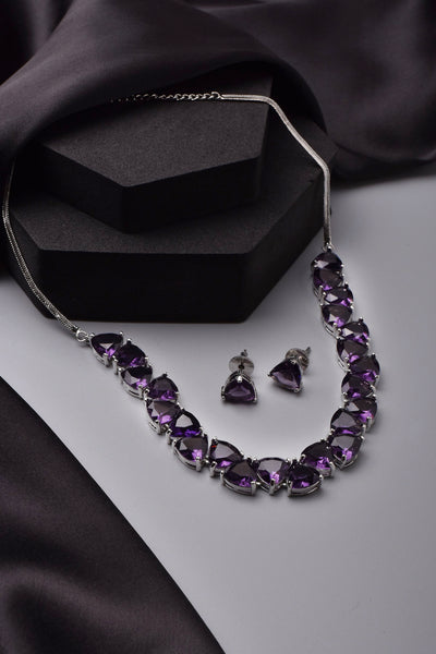 Ariel Purple and Silver Zirconia Necklace Set