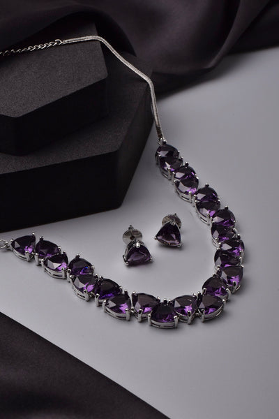 Ariel Purple and Silver Zirconia Necklace Set