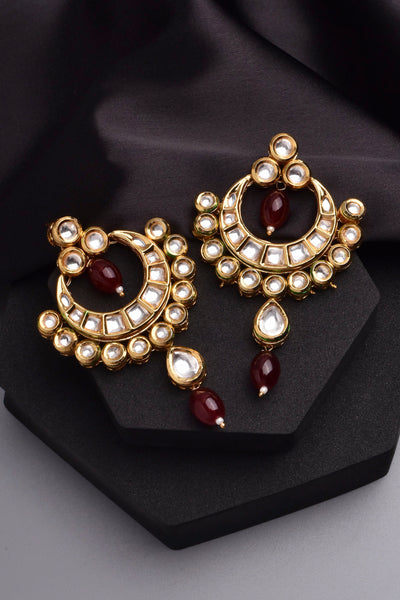 Akansha Red Kundan Chandbali Earrings