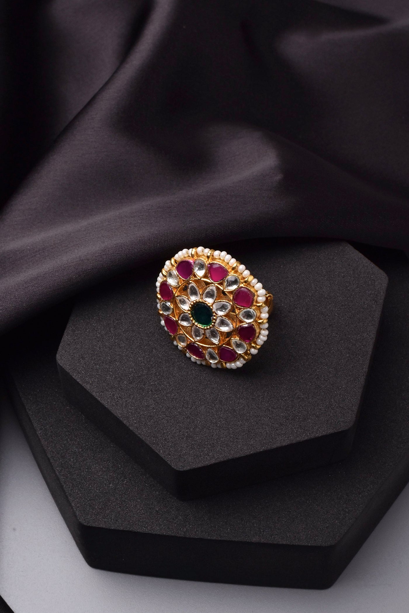 Damak Multicolour Kundan Ring
