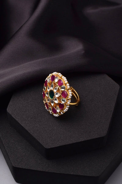 Damak Multicolour Kundan Ring
