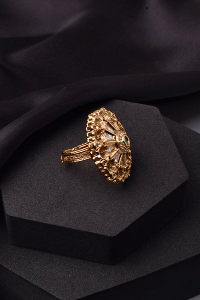 Tanija Green Gold Kundan Ring