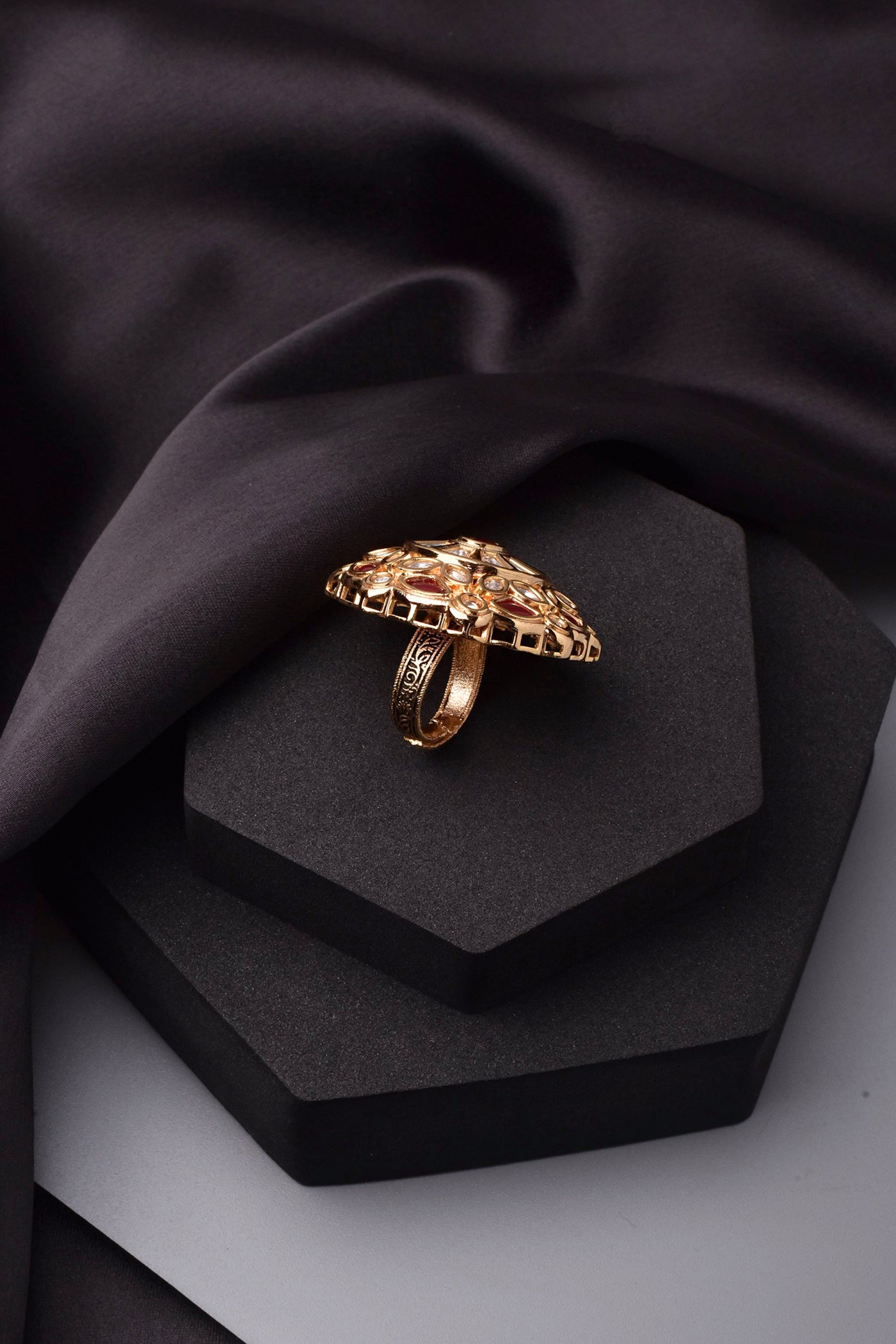 Afsa Red Gold Plated Polki Ring