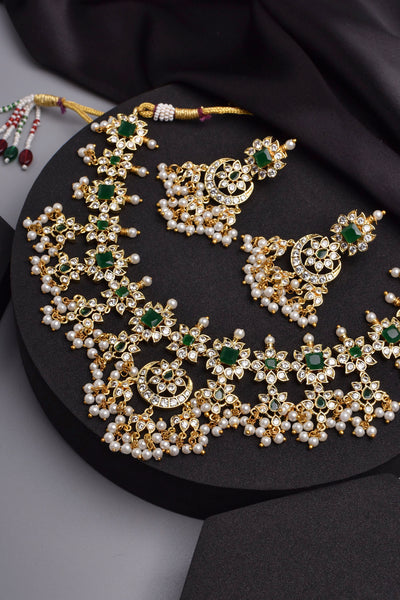 Meraki Emerald and Pearl Necklace Set