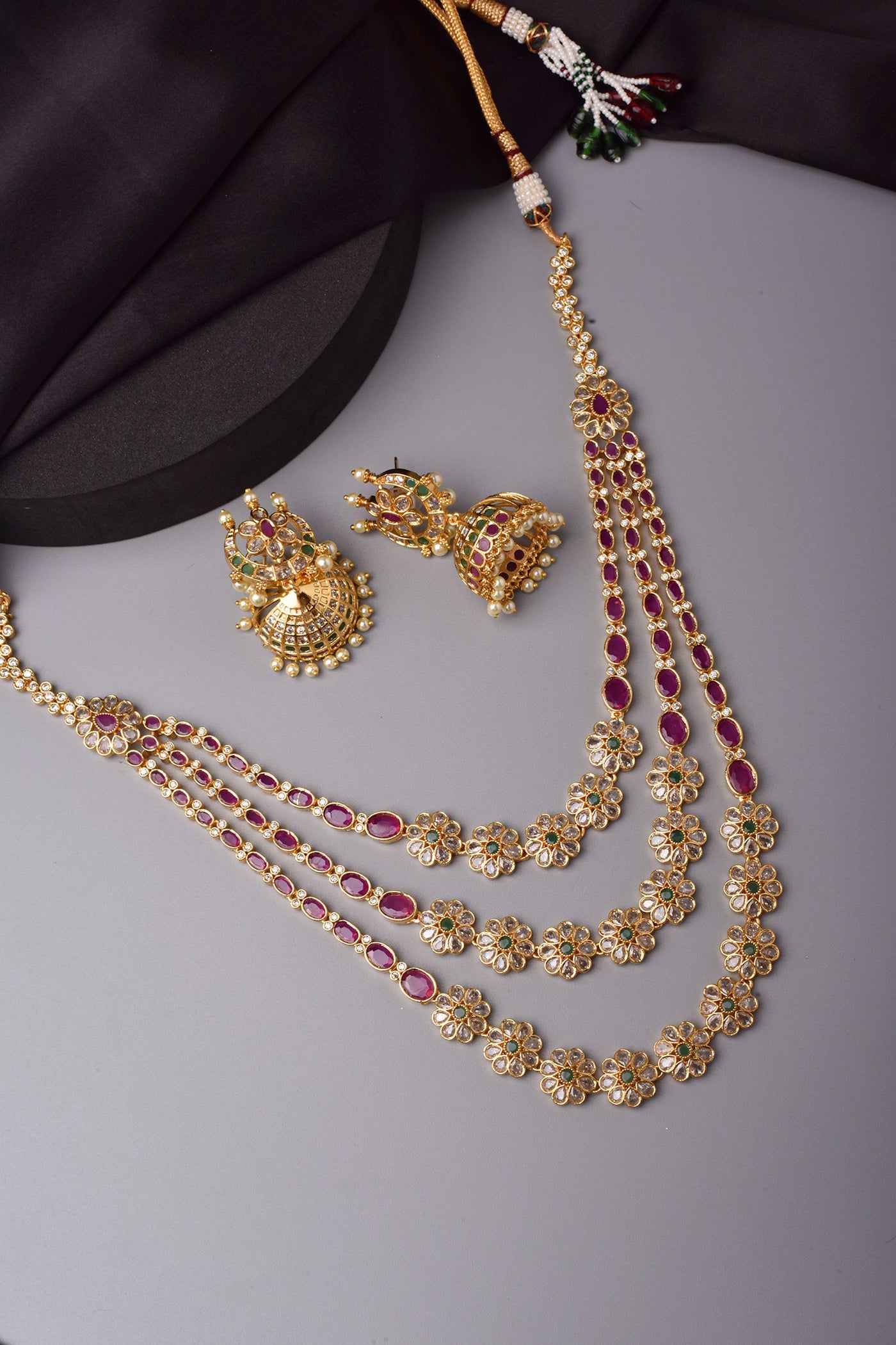 Geetanjali Red and Green Layered Necklace Set