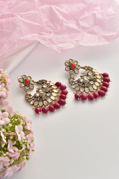Sarai Red Victorian Polki Dangler Earrings
