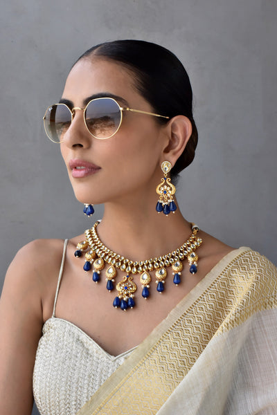 Anura Blue Kundan Necklace Set