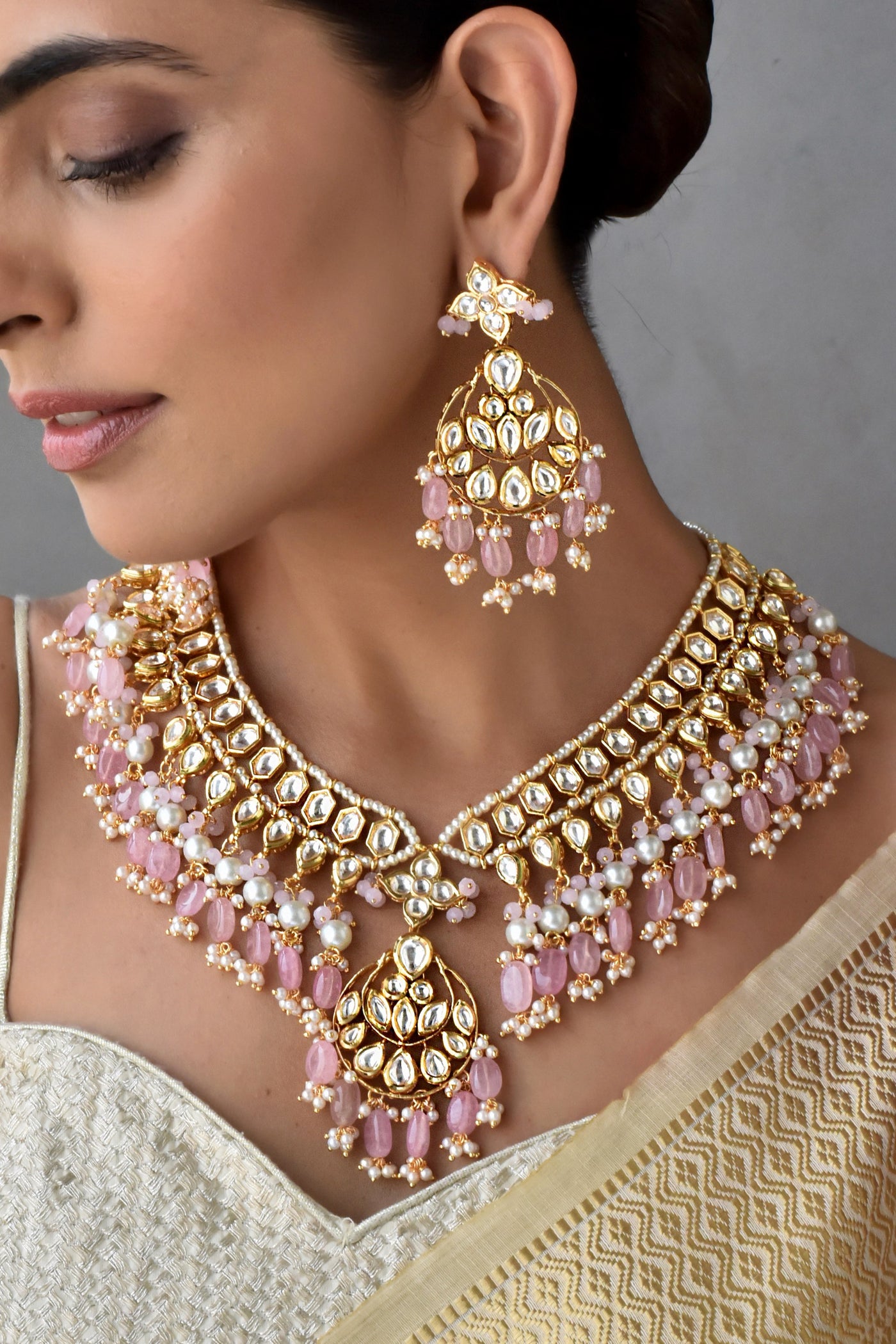 Farzana Pink Kundan Necklace Set