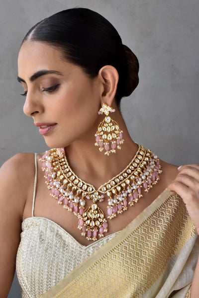 Farzana Pink Kundan Necklace Set