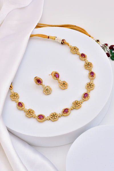 Vedh Red Jadau Kundan Short Necklace Set