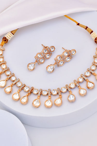 Ikaya Rose Gold Polki Necklace Set