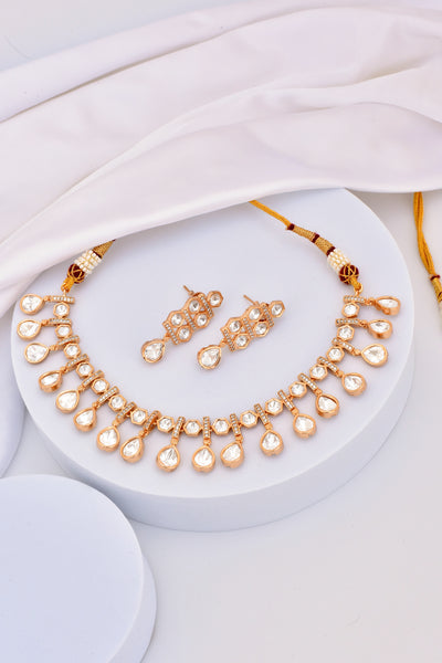 Ikaya Rose Gold Polki Necklace Set