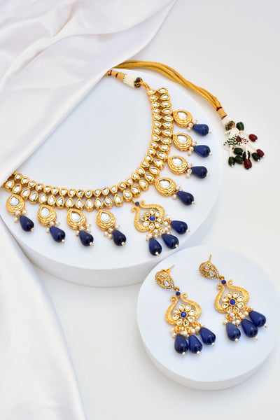 Anura Blue Kundan Necklace Set