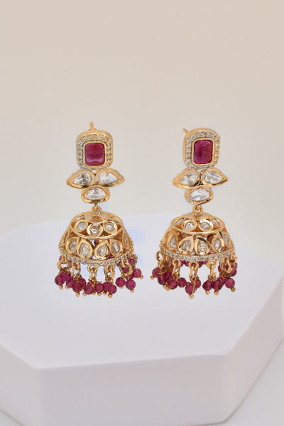 Manshi Red Polki Jhumka Earrings