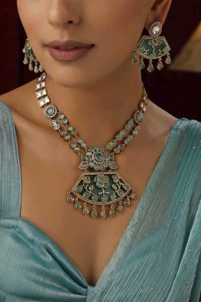 Maryam Mint Polki Pedant Necklace Set