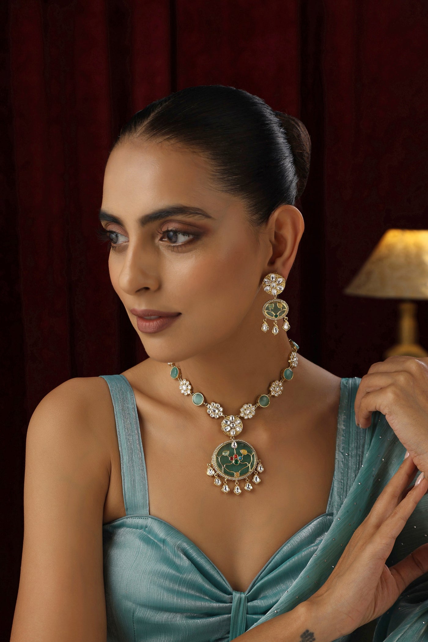 Pehal Mint Polki Necklace Set