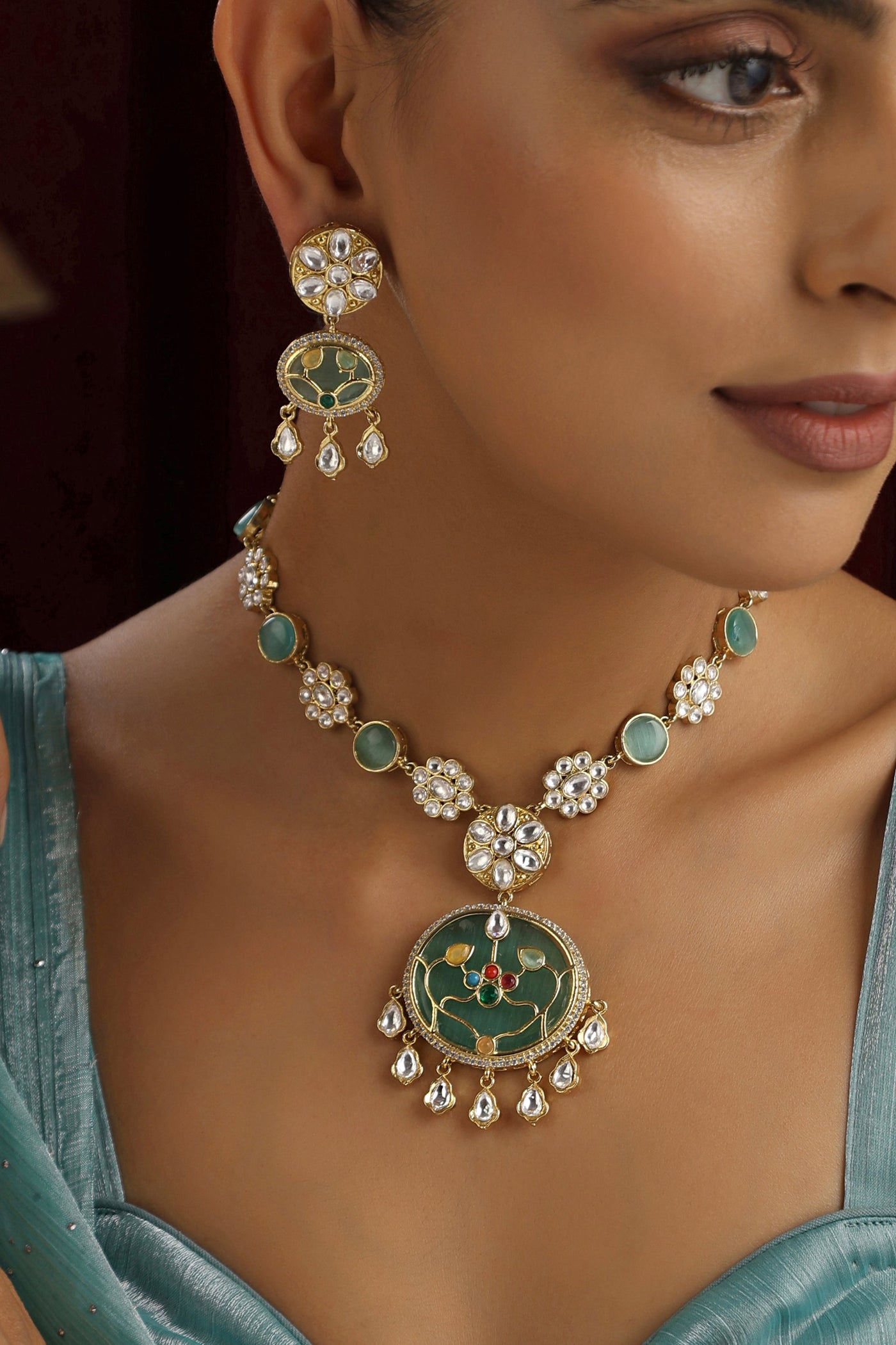 Pehal Mint Polki Necklace Set