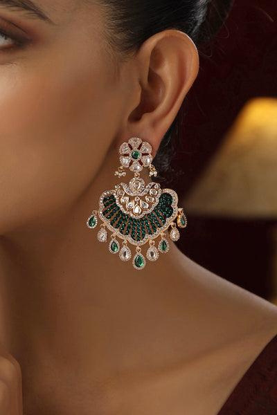 Oni Green Polki Chandbali Earrings