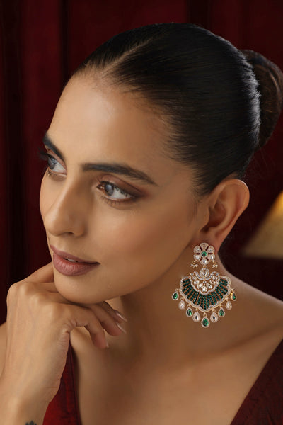 Oni Green Polki Chandbali Earrings