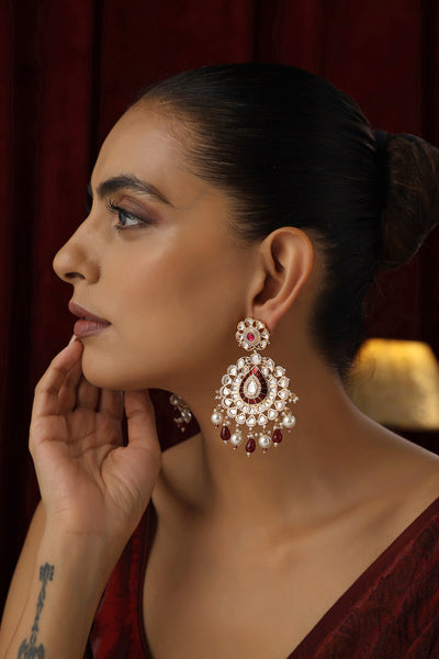 Shehnaaz Red Polki Dangler Earrings