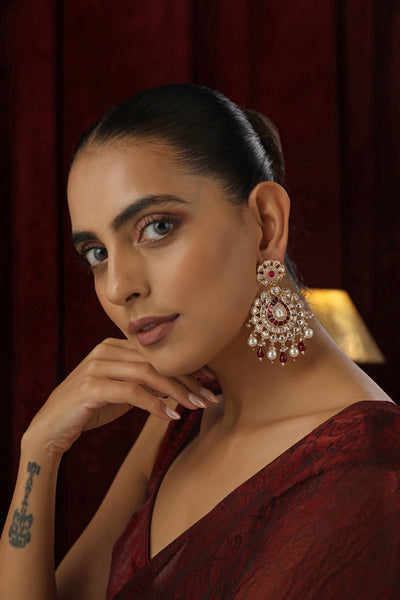 Shehnaaz Red Polki Dangler Earrings