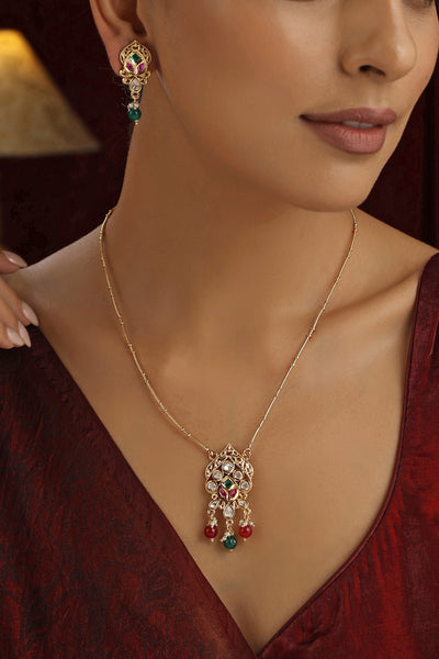 Siya Multicolour Polki Pendant Necklace Set