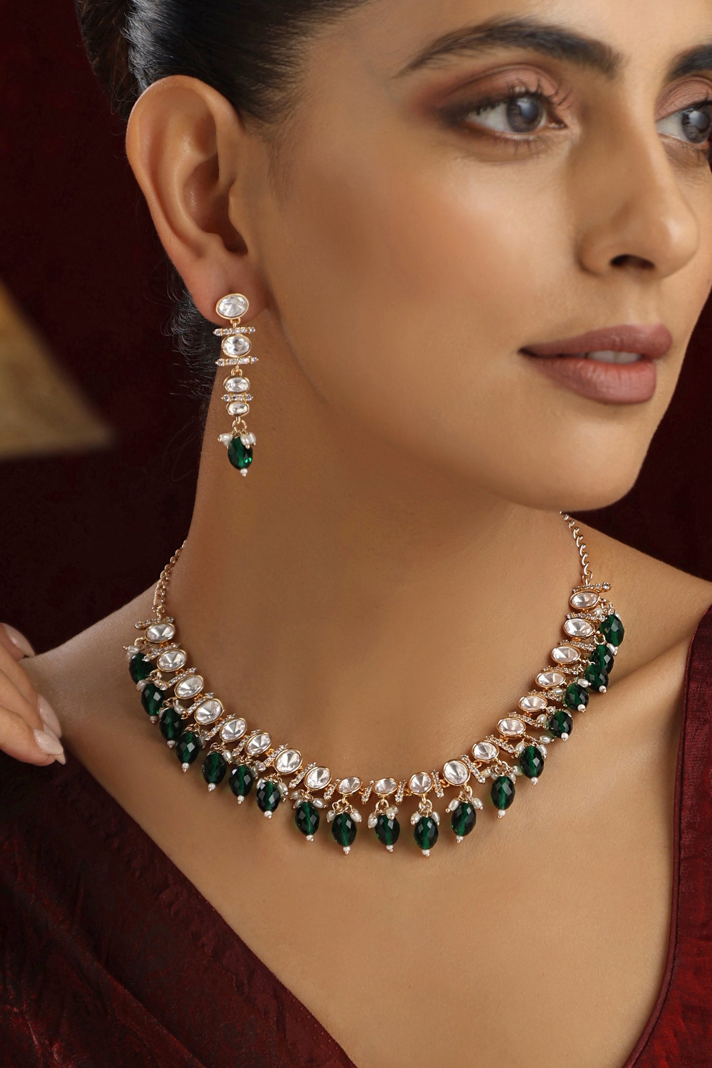 Shiza Green Polki Necklace Set